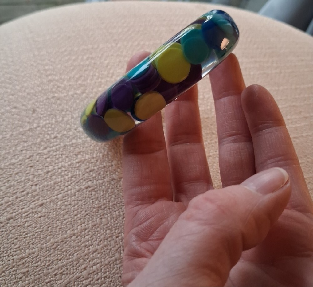 Sobral Blue, Purple & Yellow Resin Bangle Bracelet - Picture 3 of 16